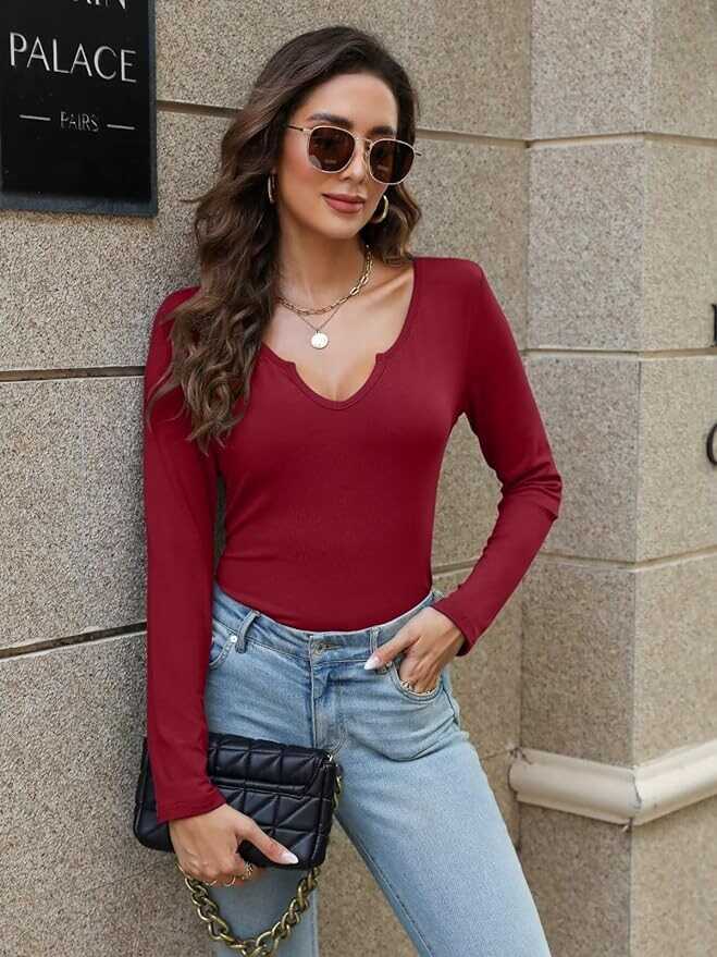 Micticsi Women Long Sleeve Tops V Neck T Shirts for Women Fall Tops Long Sleeve Tee Shirts Fitted