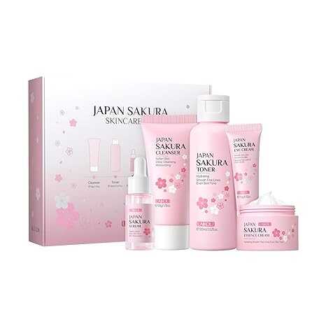 LAIKOU Skin Care Set JAPAN SAKURA Women Beauty Gift Sets Skin Care Kit with Cleanser, Toner, Serum, Eye Cream, Face Cream Travel Kit for Women Teen Girls Mom Daughter Birthday TSA-friendly Sizes 5pcs