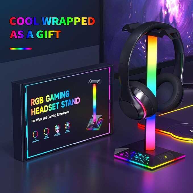 Gaming Headphone Stand PC Accessories - RGB Headset Stand with 2 USB Charger, Cool LED Headphone Holder PC Gaming Accessories Gift for Boys Men Gamers, Computer Game Hardware for Desk