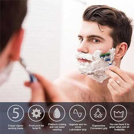 8pcs Blades for Men.Razor Blade Refills for Gillette Fusion 5，For a More Comfortable Shave， Blue-06