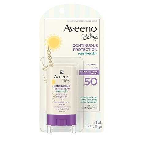 veeno Baby Continuous Protection Mineral Sunscreen Stick for Sensitive Skin with Broad Spectrum SPF 50 Protection for Face & Body, Naturally Sourced 100% Zinc Oxide, Travel Size, 0.47 oz