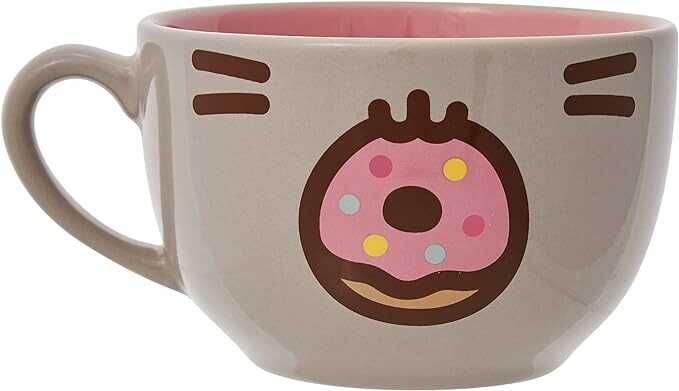 Enesco Pusheen The Cat Donut Face Latte Coffee Mug, 18 Ounce, Multicolor