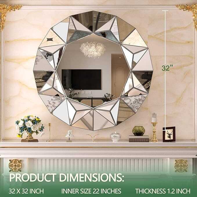 Hasipu Wall Mirrors Decorative, 32" Mirror Wall Decor, Beveled Edge Frameless Wall Mount Round Mirror for Living Room