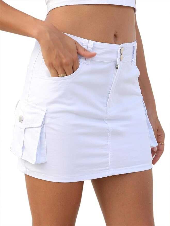 Fiksmigo Women's Cargo Skirts Mini Low Waist Button Bodycon Skirt with Flap Pockets