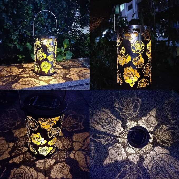 Solar Lanterns Outdoor Waterproof Garden Decor Made of Metal, Solar Hanging Lanterns Engraved with Roses Decorative for Yard, Home Decor, Patio, A Gardening Gifts for Women.