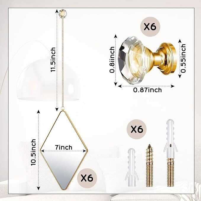 Suzile 6 Pcs Diamond Wall Mirror with Chain Hanging Mirror Set with Diamond Handle Frame Decorative Chain Mirror for Home Entryways Living Room Bathroom Farmhouse Wall Decor(Gold)