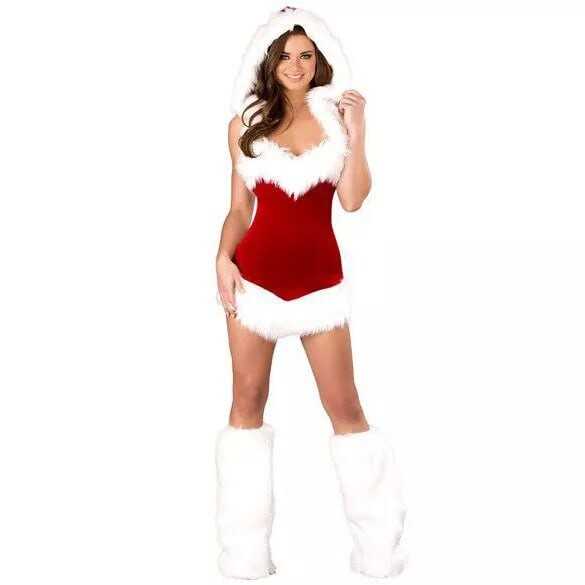 Women Christmas Sexy Cute Dress Chest Wrap Santa Outfits Stage Show Costume Suit