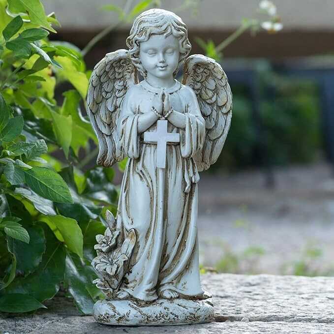 Rezpuao Angel Statue for Garden,Solar Angel for Cemetery Decorations,Garden Memorial Angel,Resin Praying Angel Figurine for Patio Lawn Yard Porch Decorations,12.12inch