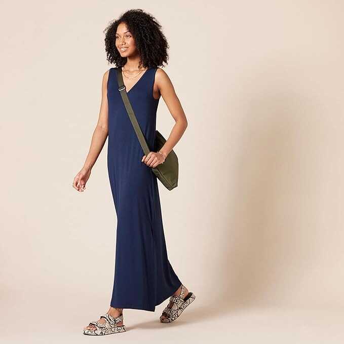 Amazon Essentials Women's Jersey V-Neck Tank Maxi Length Dress
