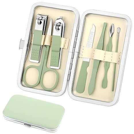 simarro Travel Manicure Set, 7 in 1 Manicure Pedicure Kit for Women, Stainless Steel Nail Clipper Personal Care Nail Tools Kit for Home Workplace Outdoor Travel(Matcha Green)