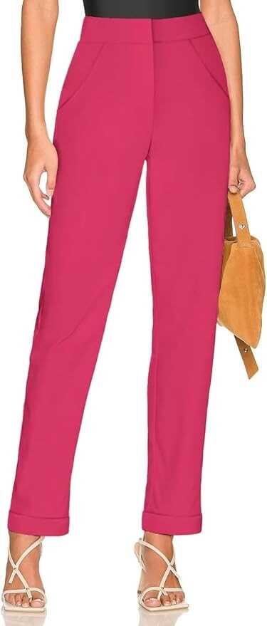 Hybrid & Company Women's High Waist Lightweight Solid Long Pants Elegant Office Trousers