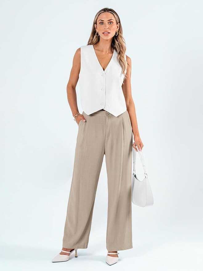LILLUSORY Linen Dress Pants Women’s Wide Leg Flowy Pants with Pockets