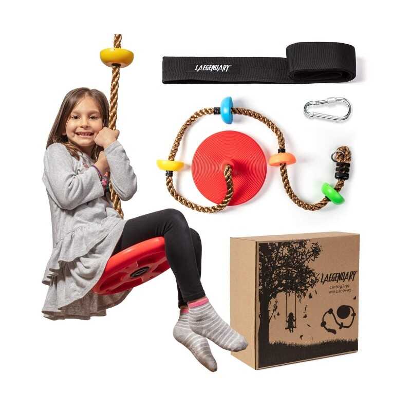 LAEGENDARY Tree Swing for Kids - Single Disk Outdoor Climbing Rope w/Platform...