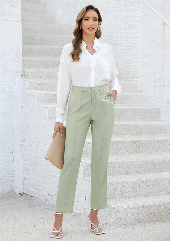 GRAPENT Dress Pants Women High Waisted Work Pants Dressy Casual Straight Leg Elastic Waist Cropped Trousers Ankle Slacks