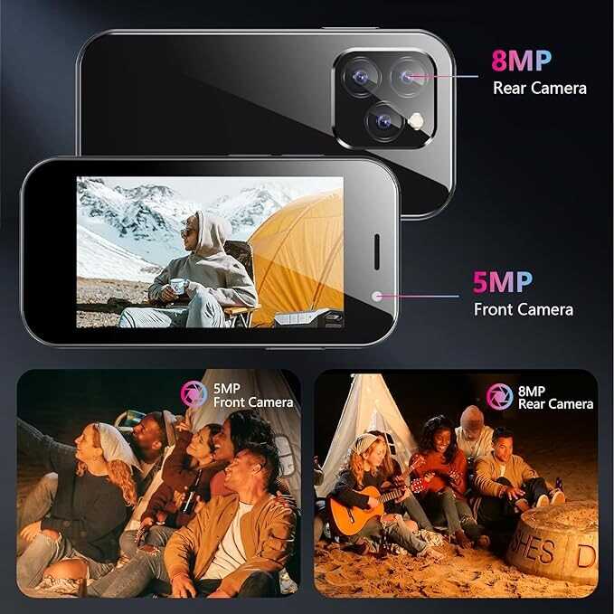 BezosMax 15 Mini Smartphone,4G Unlocked Phone with 3.0" HD Screen, 4G+128GB, Octa-core, Android 12,Gift for Kids Phone Pocket Child Cellphone GPS Android Phone-Black