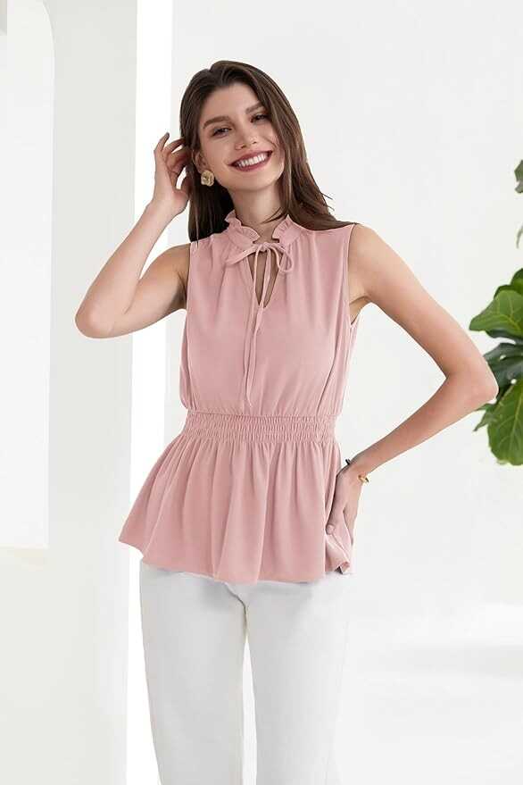 GRACE KARIN Women's Sleeveless Tops Summer Dressy Casual Tank Tops V Neck Fashion Ruffled Collar Blouse Work Shirts