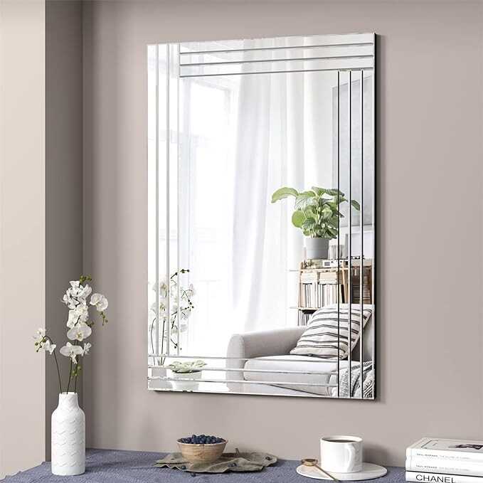 GOAND Decorative Accent Mirror, Silver Rectangle Wall Mirrors, Art Mirror with Glass Frame for Living Room, Dining Room, Bedroom, Bathroom and Entryway (24" W x35 H)