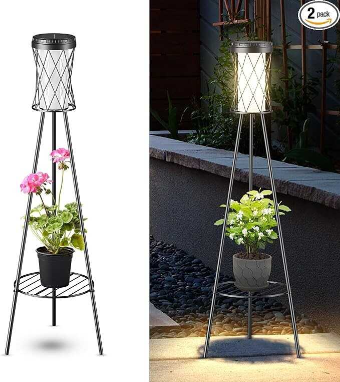 Fitop 2 Pack 38" Solar Floor Lamp Outdoor Decor, Porch Decor IP 65 Waterproof Outdoor Solar Light with USB Charging Port, 3 Different Color Temperatures for Patio, Porch and Garden