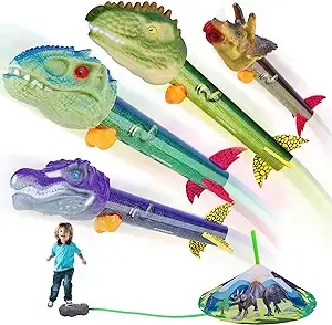 Gizzjoy Dinosaur Toy Rocket Launcher for Kids - Launch Up to 100 Ft, 4 Rockets, Outdoor Outside Toys for Kids, Dinosaur Toys, Birthday Gifts for 3 4 5 6 7 8-12 Year Old Boys Girls