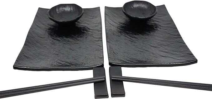 Sushi Unlimited Sushi Set for Two: Sushi Plates, Soy Sauce Bowls, Chopsticks, Includes Chopstick Holders!