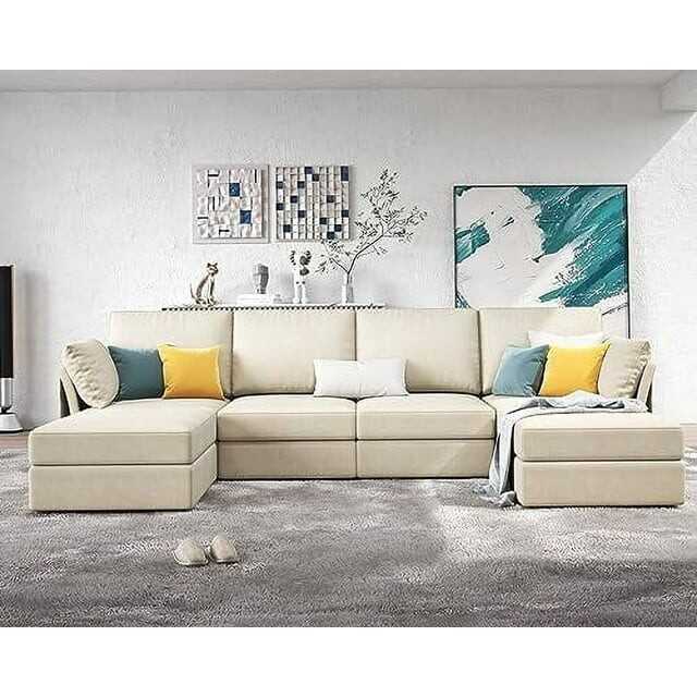 Papajet Modular Sectional Sofa, 6 Seats U-shaped Oversized Couch with Storage , Ottomans- Chenille Beige