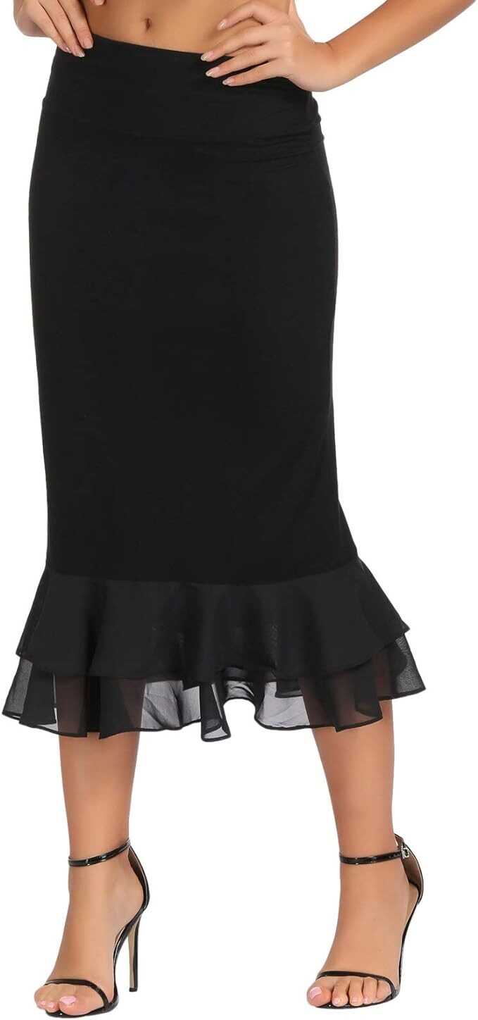 GRACE KARIN Women’s Knee Length Underskirt Ruffled Chiffon Dress Skirt Half Slip Extender S-XXL