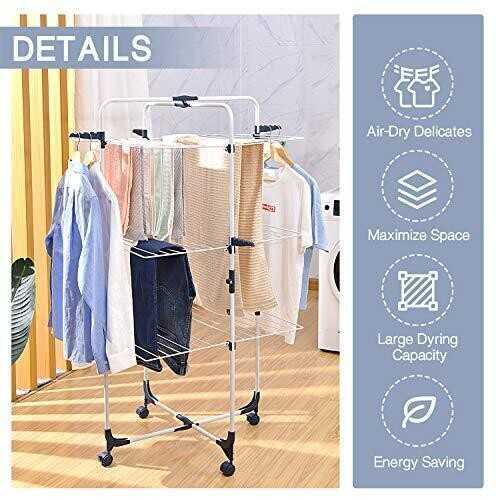 TOOLF Clothes Drying Rack, 3-Tier Collapsible Laundry Rack Stand Garment Drying