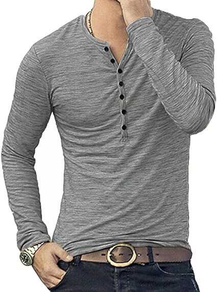MLANM Mens Casual Slim Fit Basic Henley Short/Long Sleeve Fashion T-Shirt