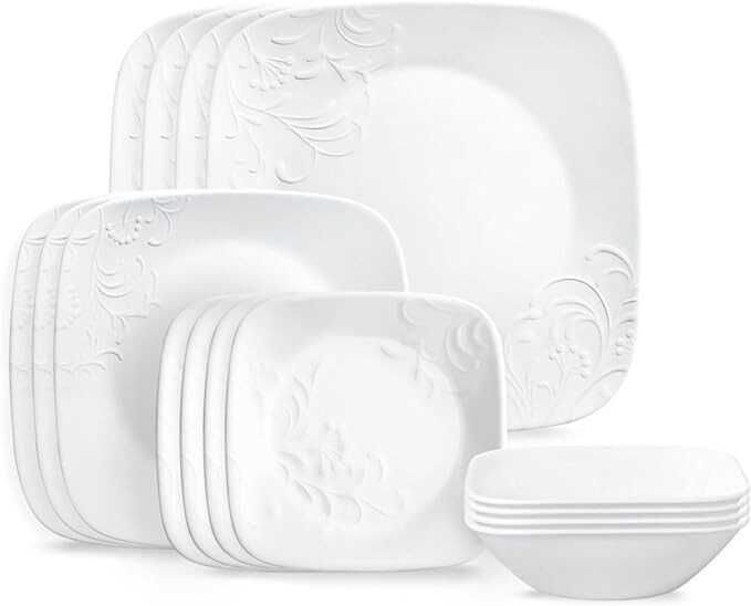 Corelle Cherish 16pc, Service for 4, Dinnerware Set, 8 Plates 8 Bowls, Chip & Break Resistant, Dinner Plates and Dinner Bowls, Corelleware Plates, White Visit the Corelle Store