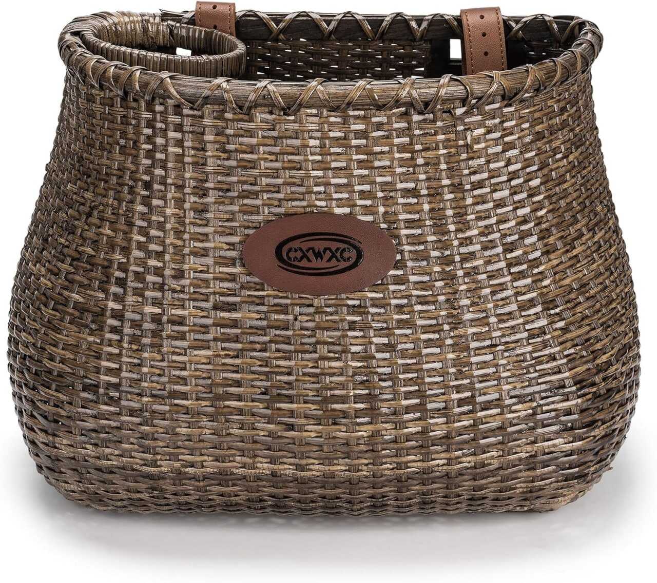 CXWXC Bike Basket - Handmade Rattan Bike Baskets for Girls Women - Front Bicycle Bike Basket with Coffee Cup Holder for Beach Cruiser, Scooter, Ebike