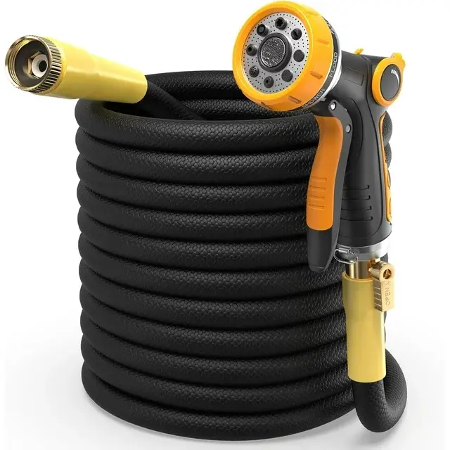 Lazy Pro Garden Hose with Sprayer Custom Length No Kink Flexible Leakproof Water Hose Lightweight 3/4" Solid Brass Fittings (50FT SET)