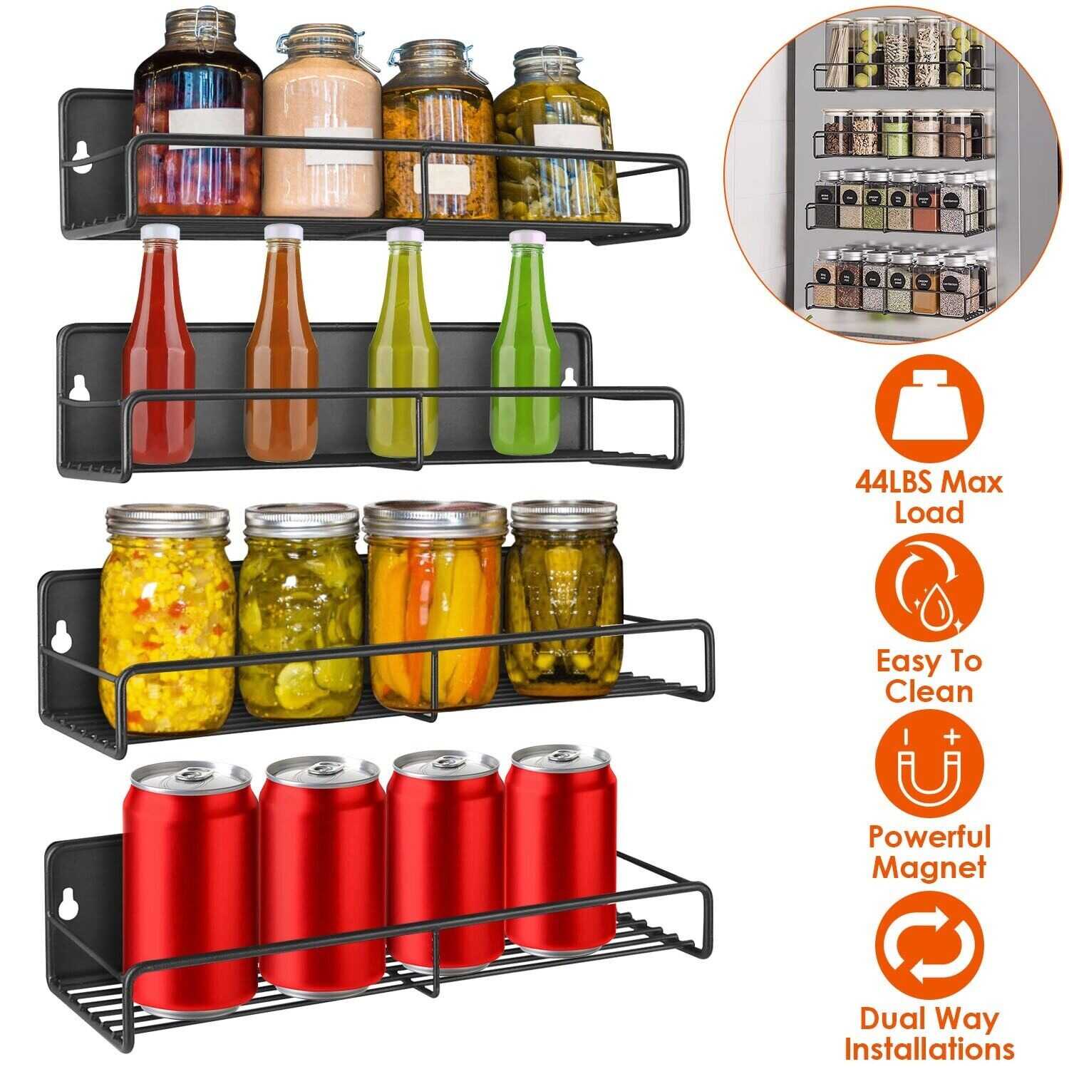 4PC Magnetic Spice Rack Organizer Kitchen Fridge Storage Shelf Wall Shelf Holder