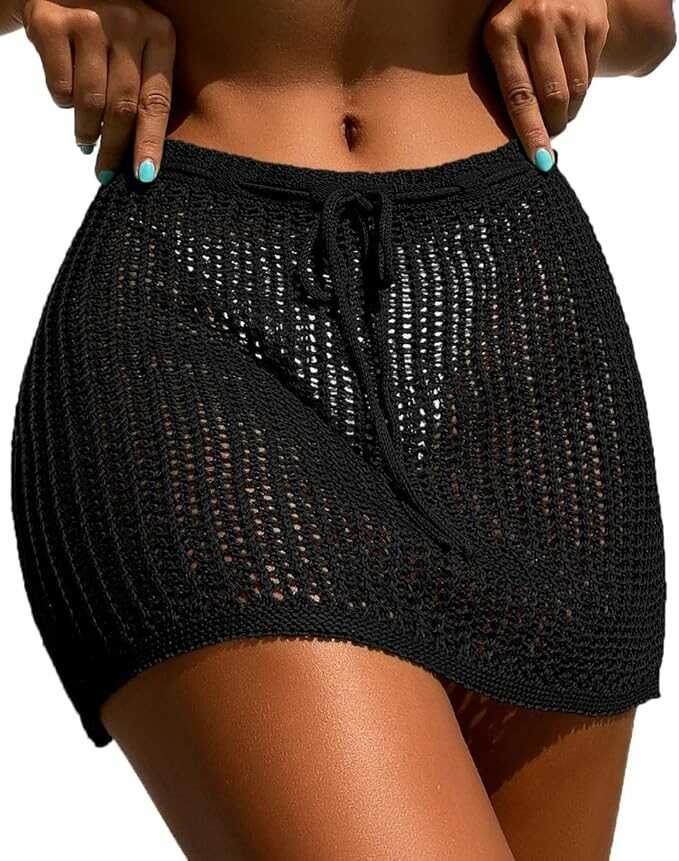 Verdusa Women's Tie Front High Waist Crochet Short Beach Skirt Swimsuit Cover Up