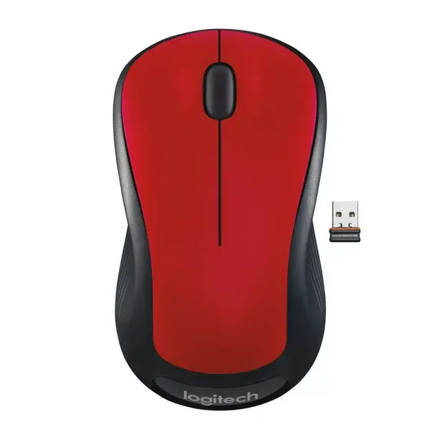 Logitech Full-Size Wireless Mouse, USB Nano Receiver, 1000 DPI Optical Tracking, Ambidextrous, Red