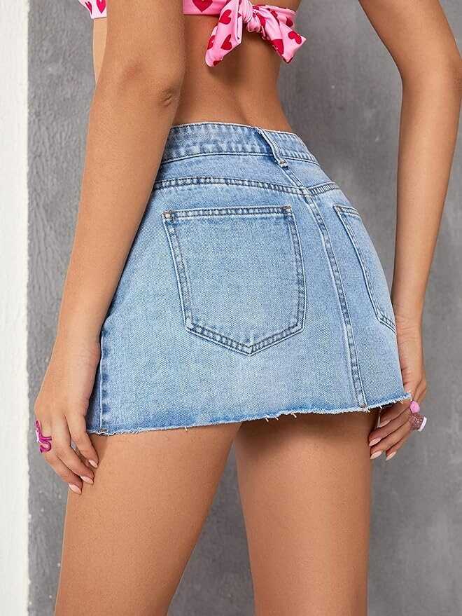 Floerns Women's Causal High Waist Raw Hem Pocket Denim Jean Short Skirt