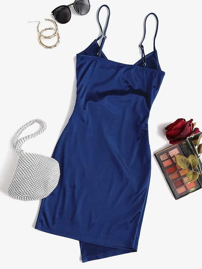 ZAFUL Women's Satin Sleeveless Spaghetti Strap Mini Dress Sexy Slip Cowl Neck Silky Cocktail Party Dresses