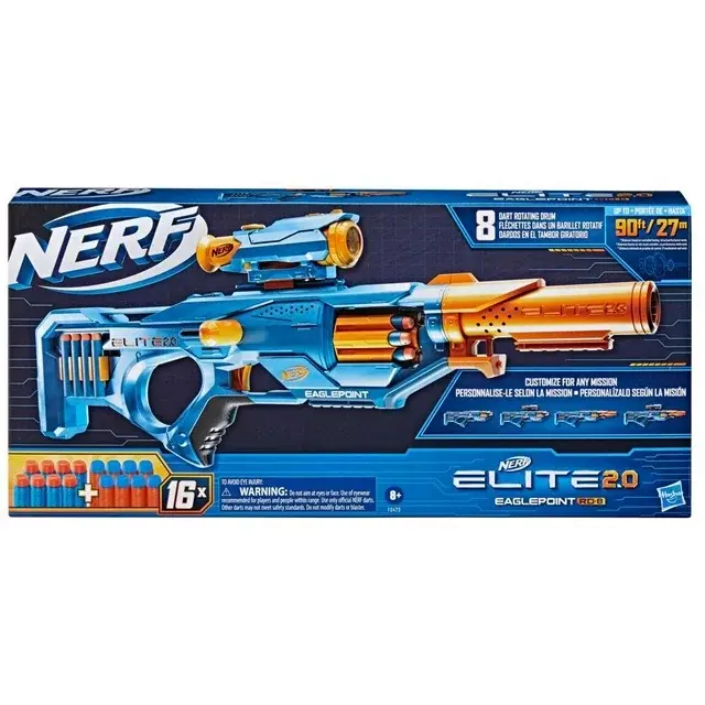 Nerf Elite 2.0 Eaglepoint RD-8 Blaster -- 8-Dart Drum, Detachable Scope and Barrel, 16 Nerf Darts, Bolt Action