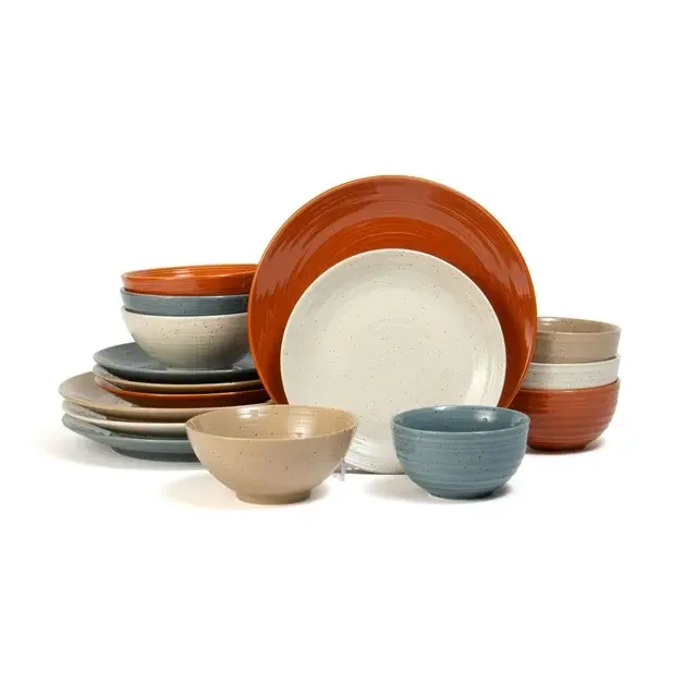 Sango Siterra Painter's Palette Stoneware Dinnerware Set, 16-piece, Cream/Blue/Orange/Beige