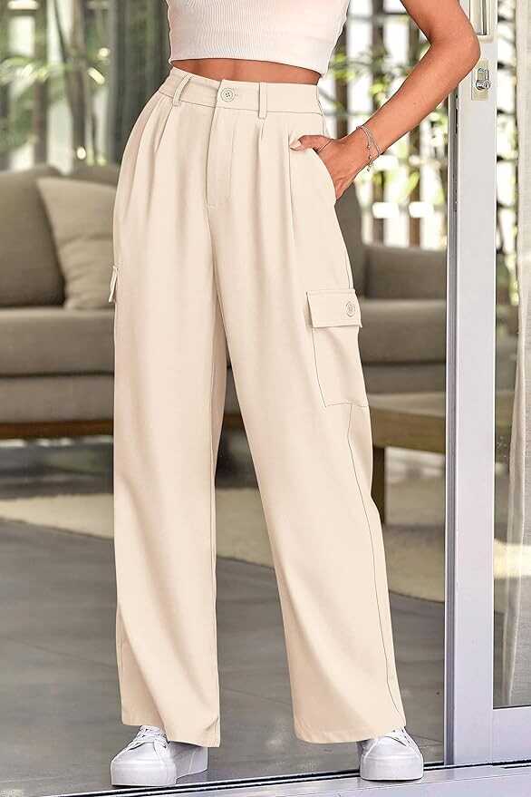 Pretty Garden Womens Business Pants Wide Leg High Waisted Capris Straight Long Work Trousers With Pockets