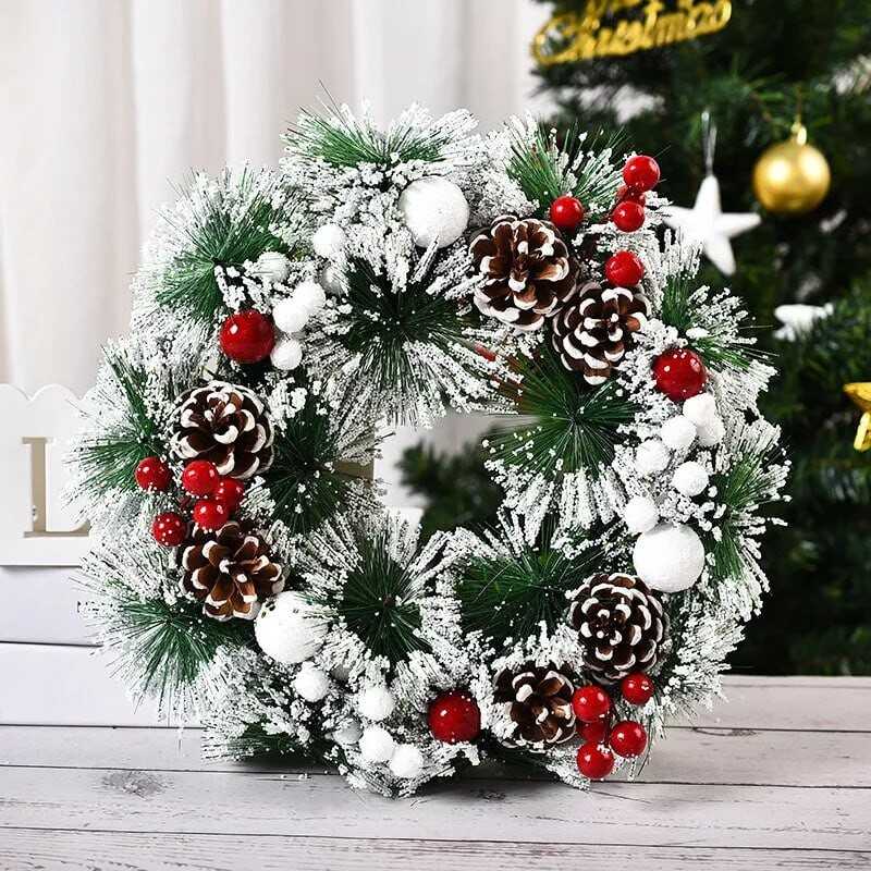 Large Snow Christmas Berry Wreath For Front Door Garland Christmas Decor Outdoor