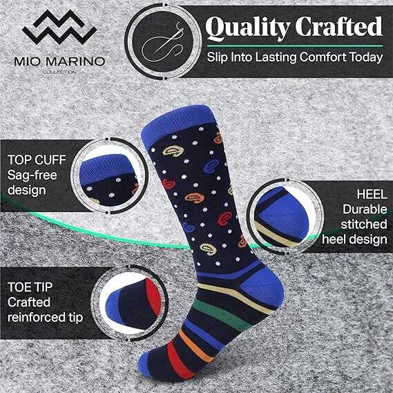 Marino Men's Dress Socks - Colorful Funky Socks for Men - Cotton Fashion Patterned Socks - 12 Pack