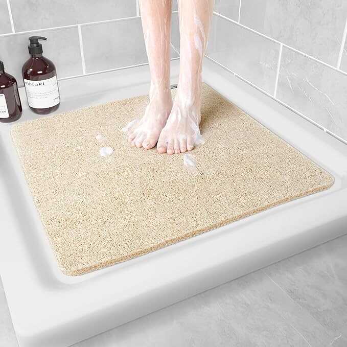 Hargiis Non Slip Shower Mat, Anti Slip Bath Mat, Quick Drying Bath Tub Mats, Foot Scrubber Mat, Anti Slip Mat for Tub, Floor, Bathroom, Home, Kitchen, Hotel (Beige 24”x24”)