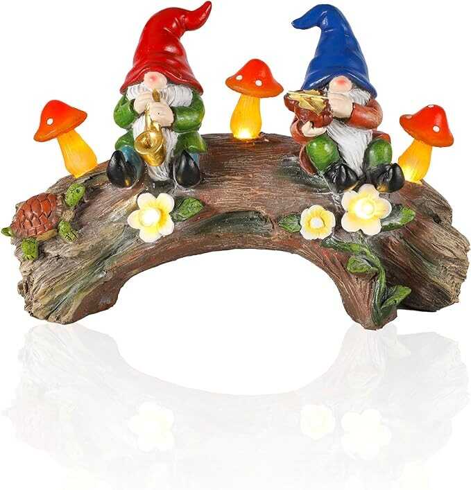 iStatue Enchanted Fairy Garden Gnomes Solar Light - 9'' Hand-Painted Resin Miniature Figurines Perfect for Yard Art Outdoor Patio Decor Lawn Ornaments and Statues Decorations (Gnomes)