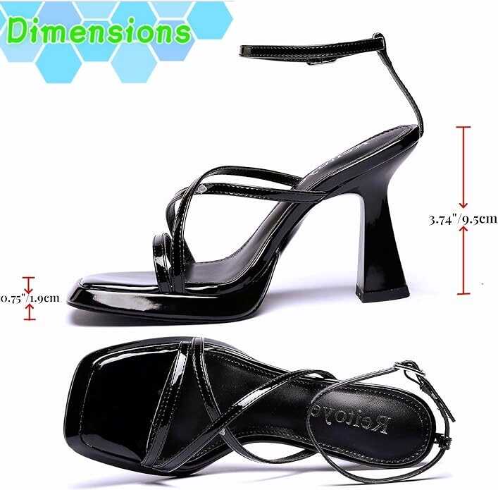 Reitoye Platform High Chunky Heels Square Toe Heeled Sandals Ankle Strap Block Heels