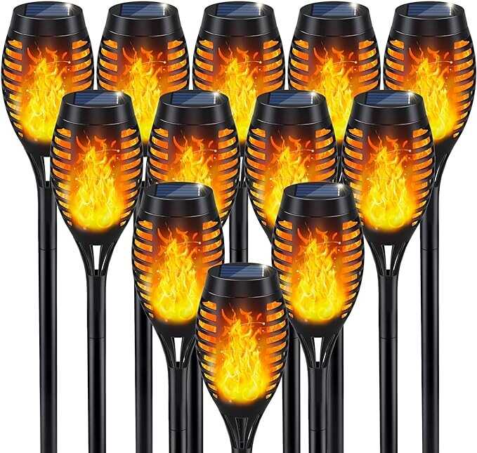 Solar Flame Torch Lights for Garden Decor, 12Pack Solar Lights Outdoor, Garden Lights Solar Powered Waterproof, LED Torches for Outside Decor, Luces Solares Outdoor Decorations for Patio Garden Art