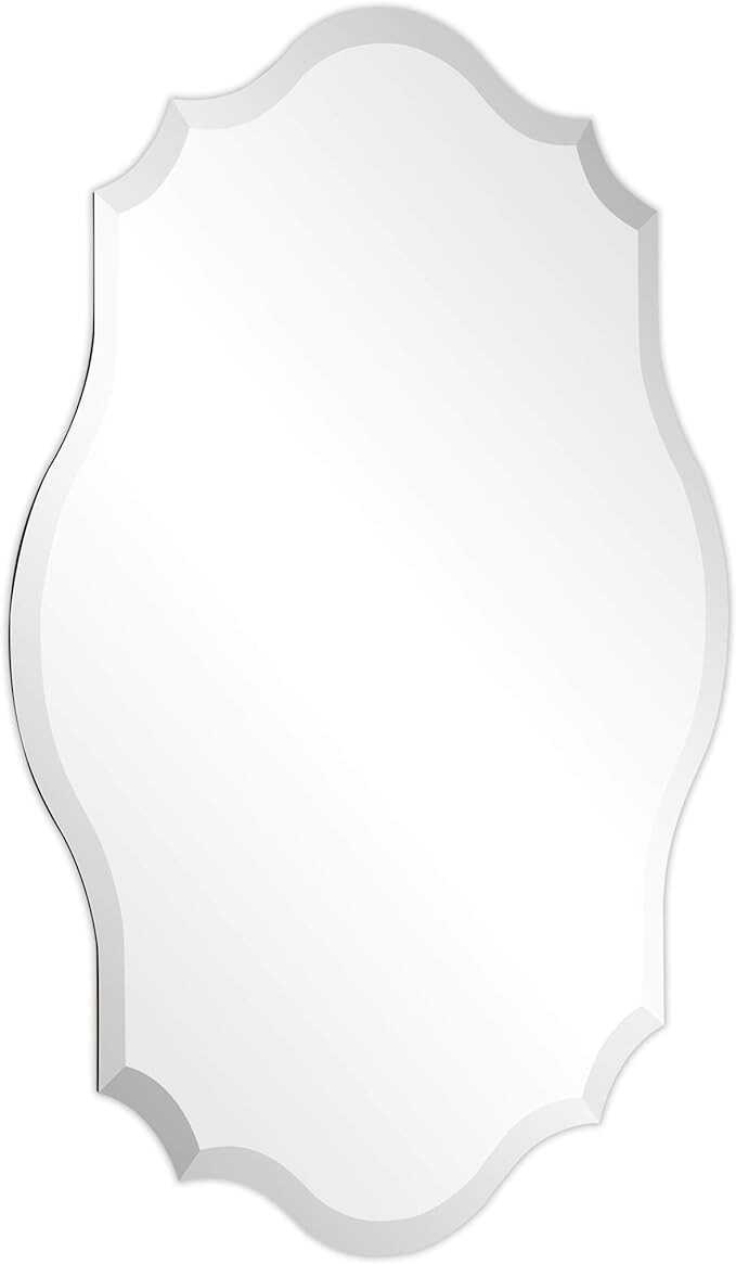 Empire Art Direct Frameless Prism Modern Wall Mirror 1"-Beveled Edge Ready to Hang for Bathroom, Vanity, Bedroom, 24" x 32", Oblong Scalloped